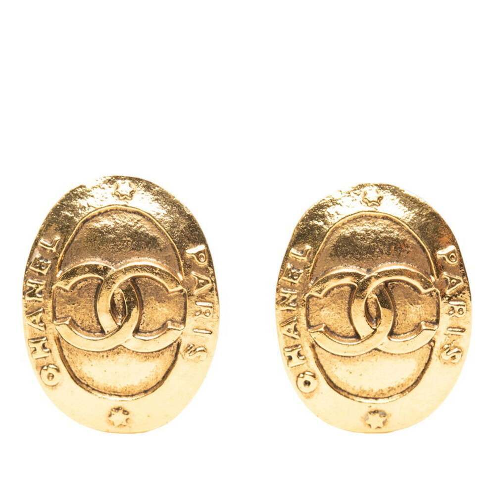 CHANEL Gold Logo Earrings